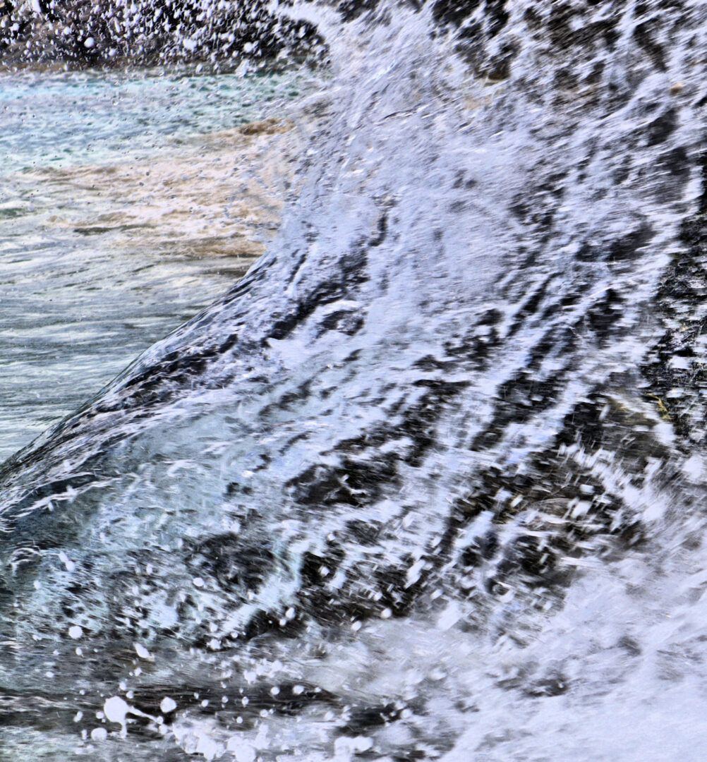 Splashing water creating dynamic wave patterns.